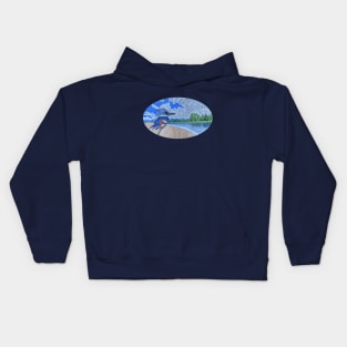 Belted Kingfisher on Columbia River edge Kids Hoodie